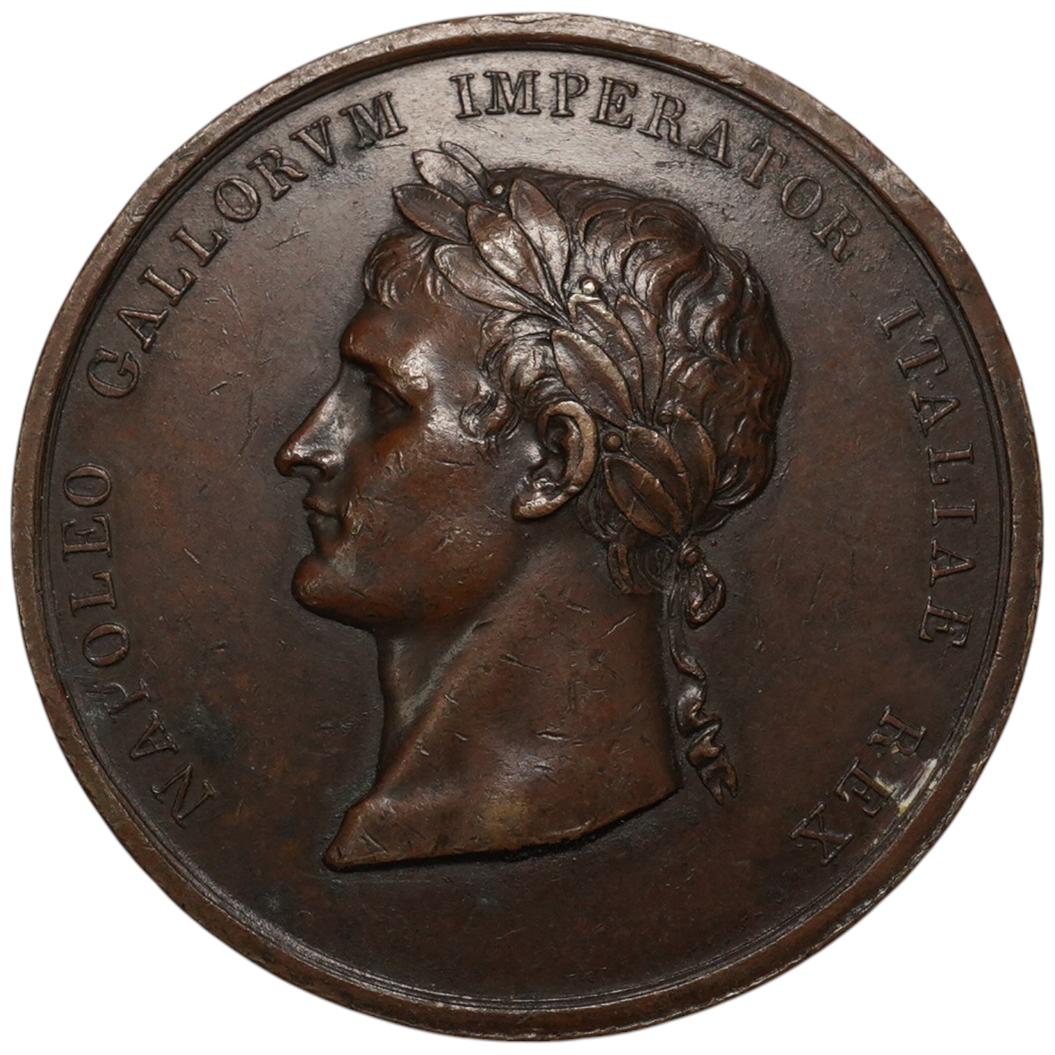 France medals, Coronation of Napoleon at Milan, 1805, a copper medal by L. Manfredini, laureate bust left, rev. figure of Italy placing wreath on the head of standing Napoleon, 42mm (Bramsen 420; BDM III, 554), near VF